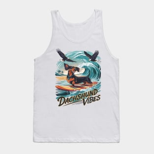 Majestic Dachshund Dog Catching a Wave Surfing Tank Top